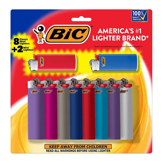 BIC Pocket Lighters Value Pack 8 Maxi 2 Mini 10 Ct 4 Pack
