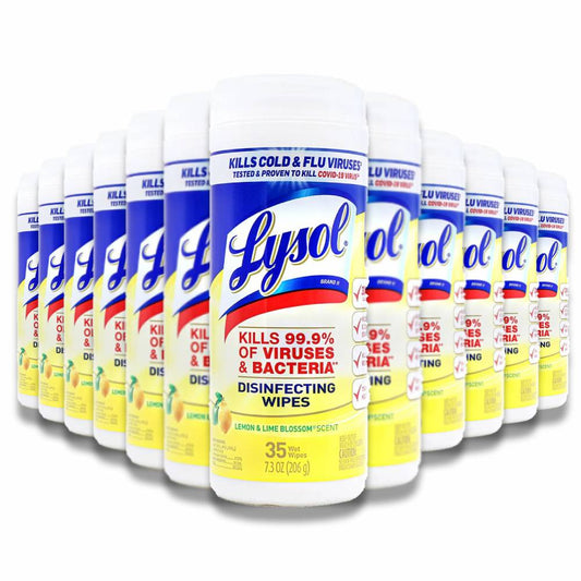 Lysol Disinfectant Wipes Multi-Surface Antibacterial Lemon & Lime Blossom 35 Ct 12 Pack